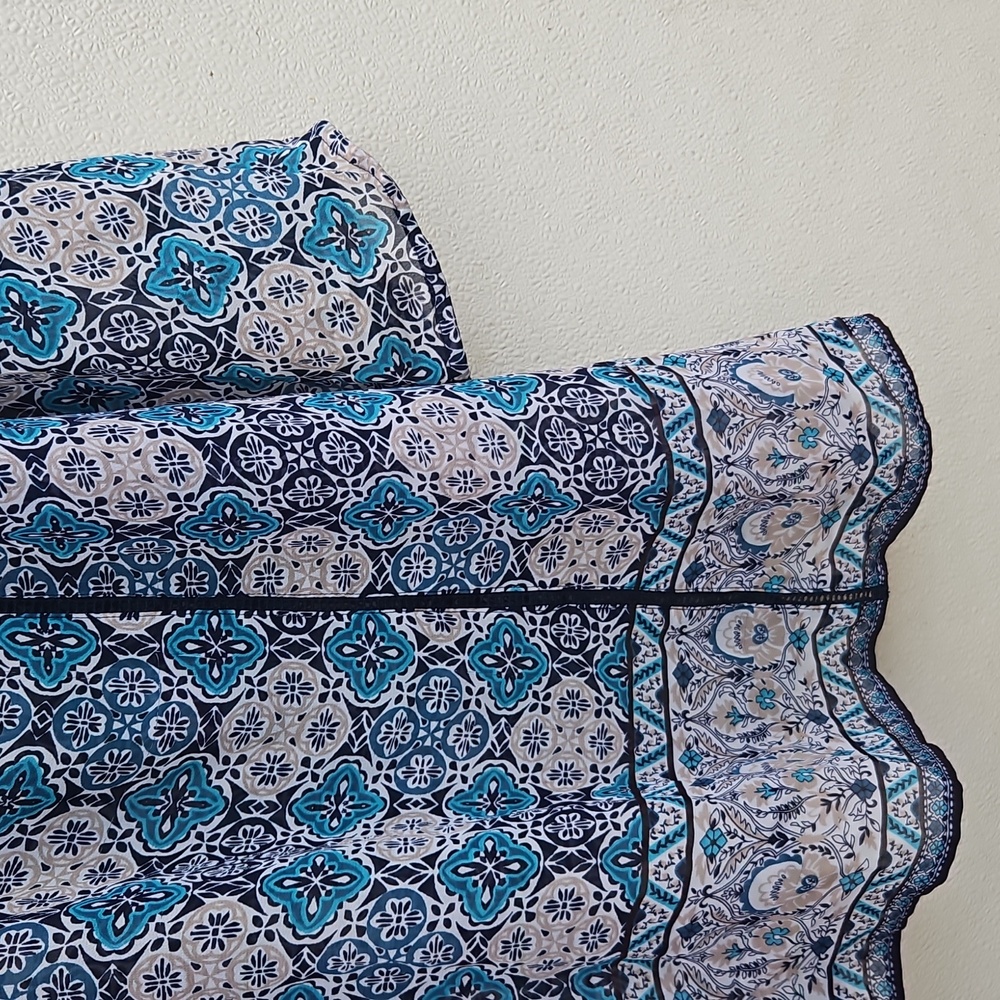 Croft & Barrow Blue and Tan Patterned Blouse